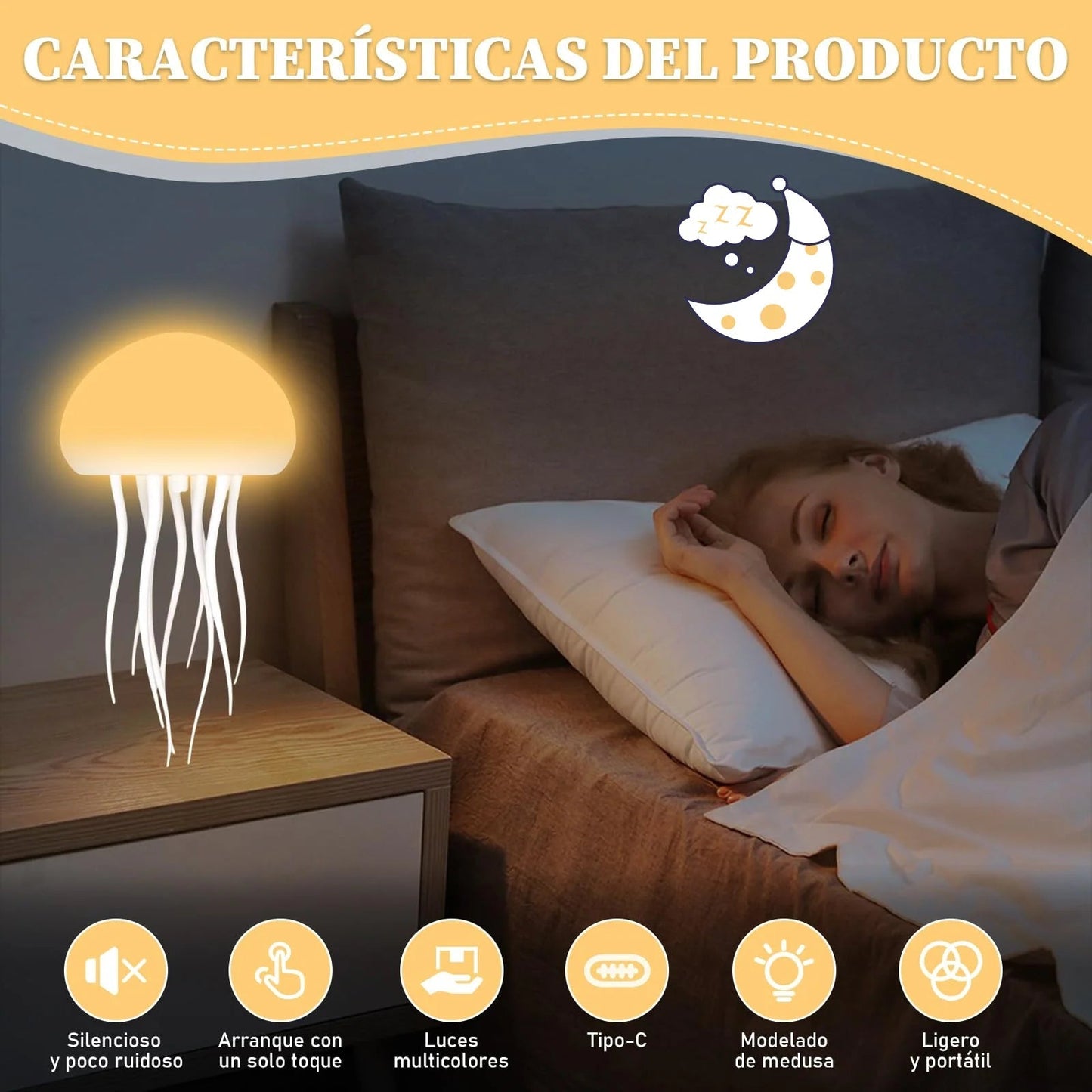 Lámpara Medusa LED con Tentáculos Giratorios y Cambio de Color