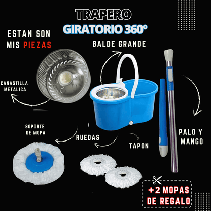 🧼 Trapeador Giratorio Grande 360° con Cubeta + Repuesto Adicional GRATIS 🎁