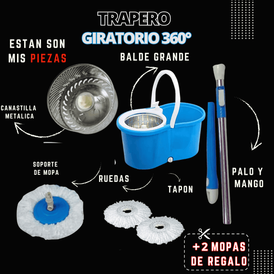 🧼 Trapeador Giratorio Grande 360° con Cubeta + Repuesto Adicional GRATIS 🎁