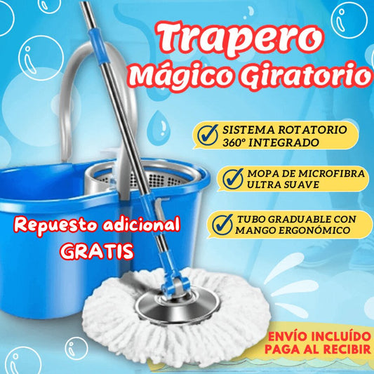 🧼 Trapeador Giratorio Grande 360° con Cubeta + Repuesto Adicional GRATIS 🎁