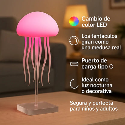 Lámpara Medusa LED con Tentáculos Giratorios y Cambio de Color