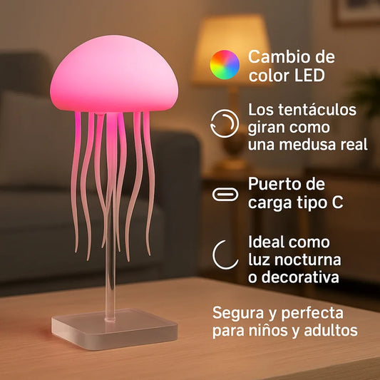 Lámpara Medusa LED con Tentáculos Giratorios y Cambio de Color